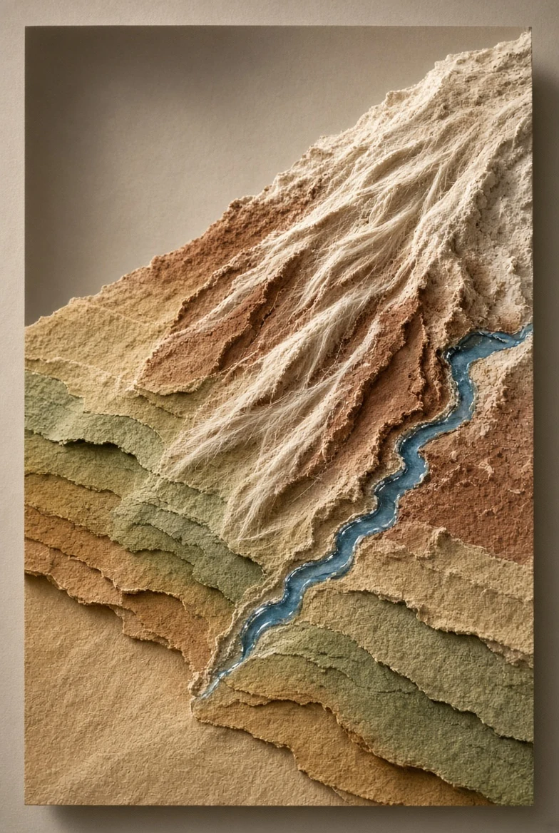 A windswept clay slope with a narrow resin channel and exposed surface