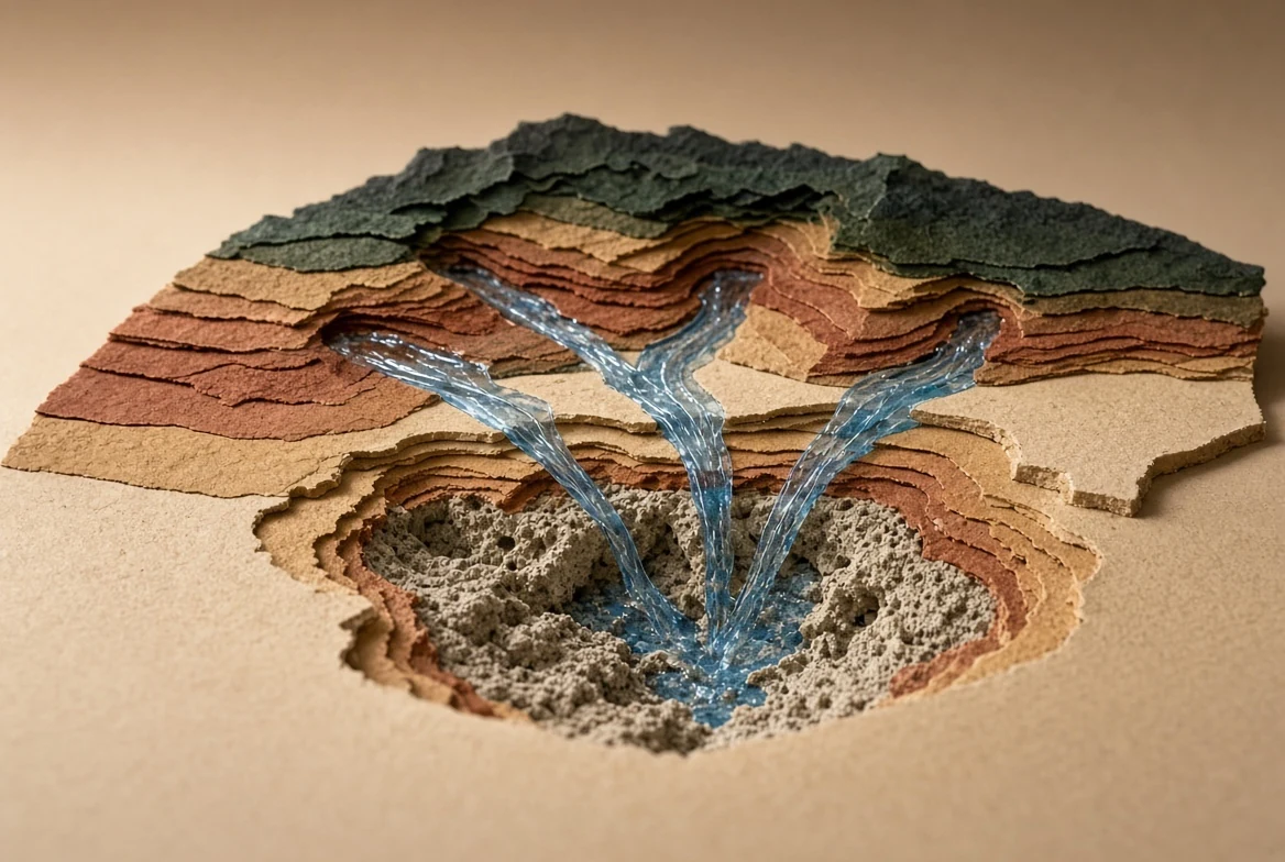 A resin storm path crossing hard surface, soil and planted cover