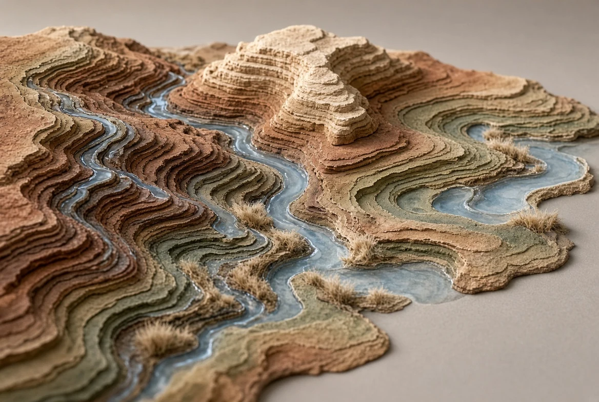 Two relief routes viewed through a translucent comparison lens