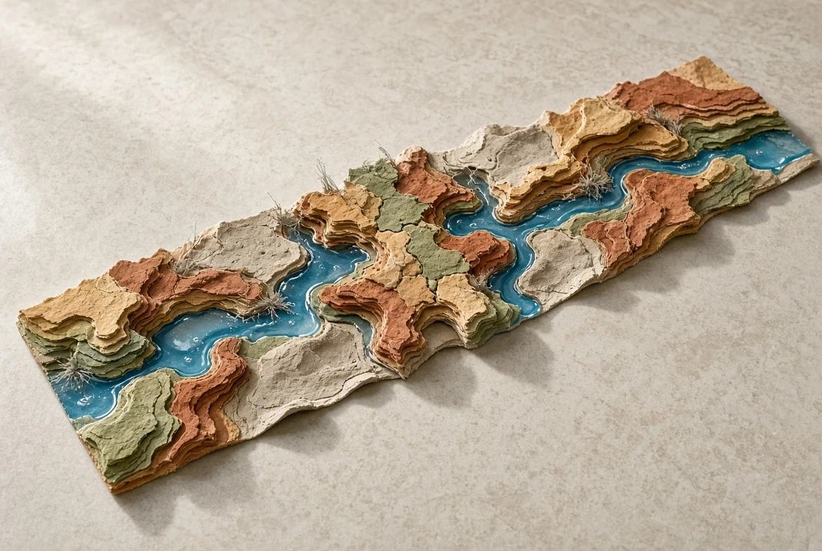 An irregular seasonal mosaic assembled from completed basin pieces