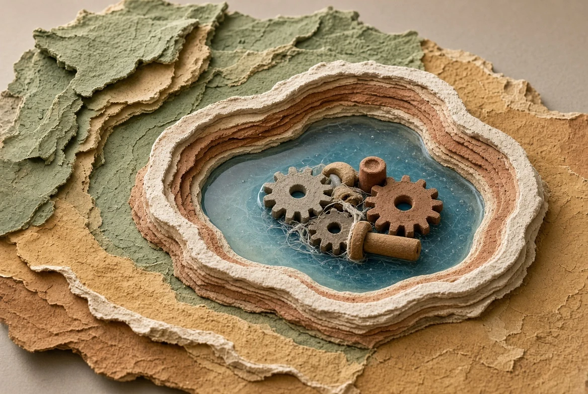 A closed-loop translucent channel moving through a local relief model
