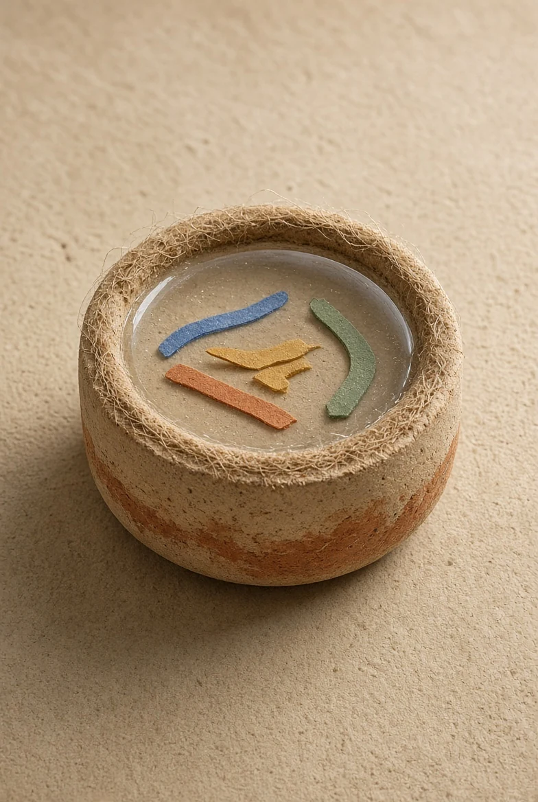 A small sealed reservoir holding colored local-state pieces
