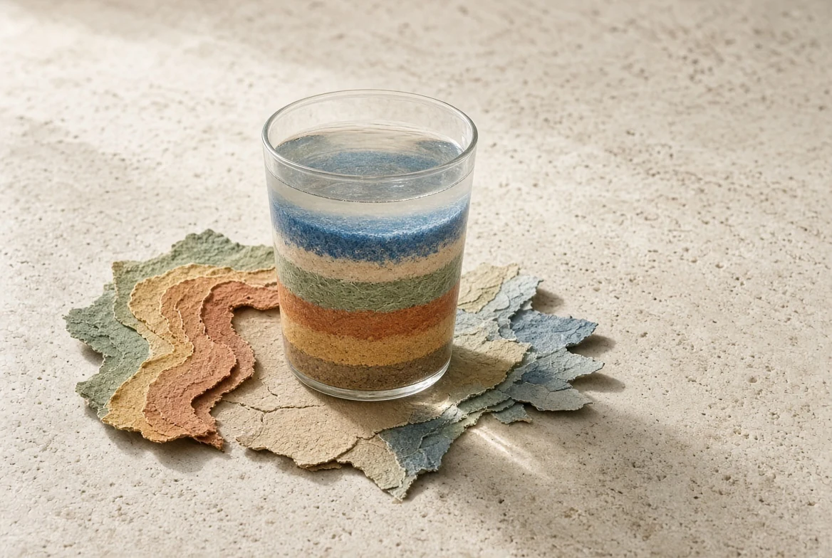 Layered seasonal sediment accumulating in a contained channel