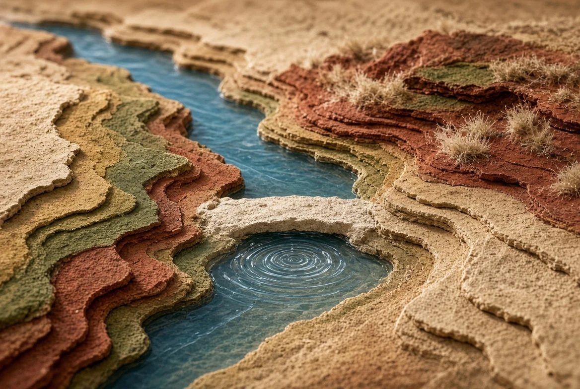 Brief surface ripples marking delivery events before fading downstream