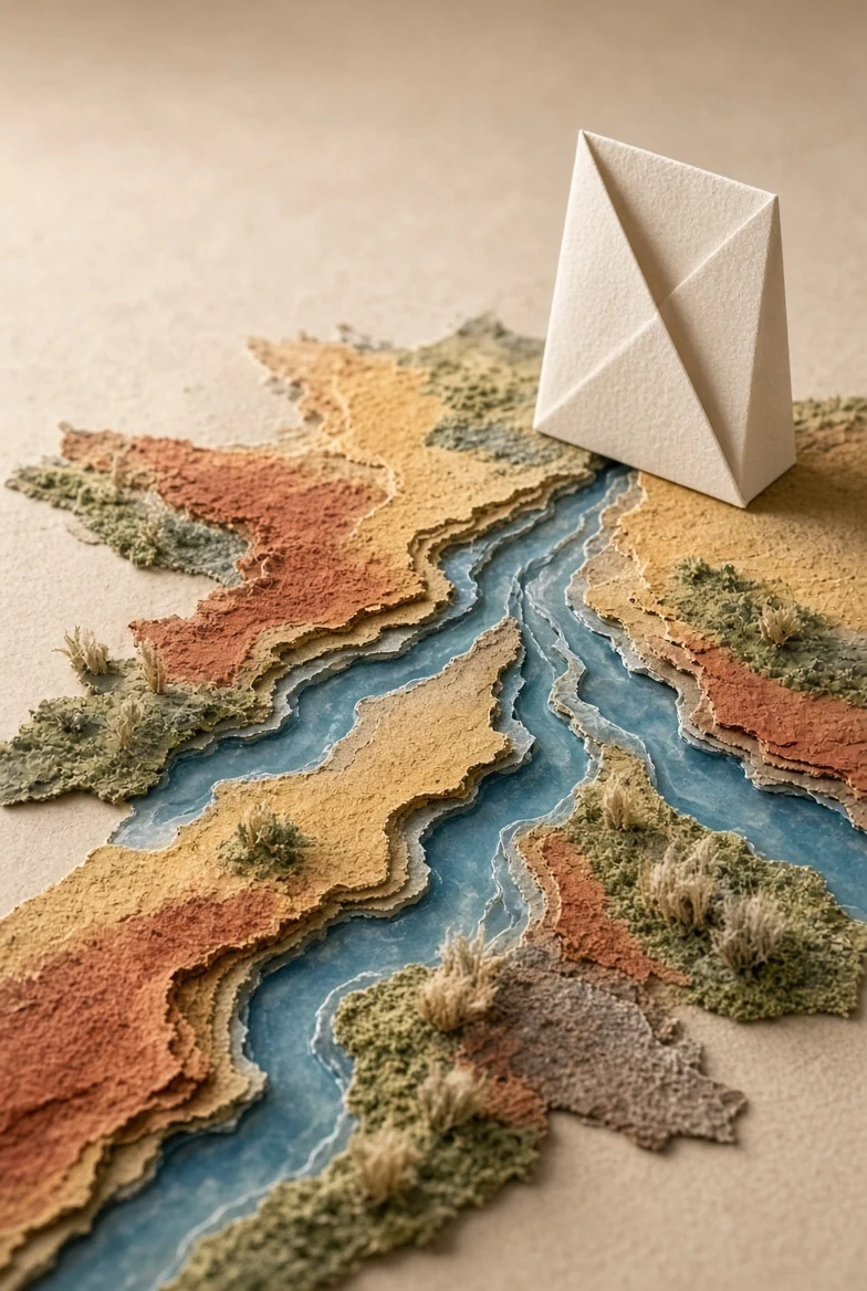 A final blue return channel arriving at a simple clay marker